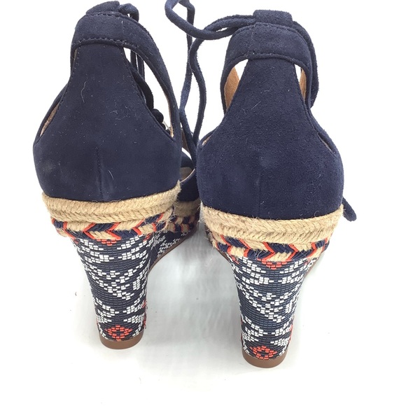 Cabi Isla Navy Suede Wedge Espadrille Boho Sandals - Picture 3 of 5